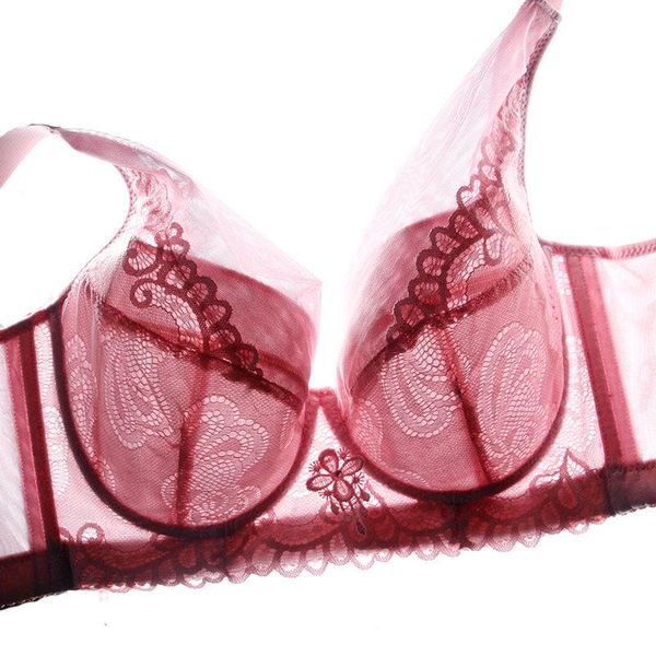 

bras ultra thin large bra cup full gathered adjustable lace no sponge lingerie 36 38 40 42 44 46 48 50 d e f, Red;black