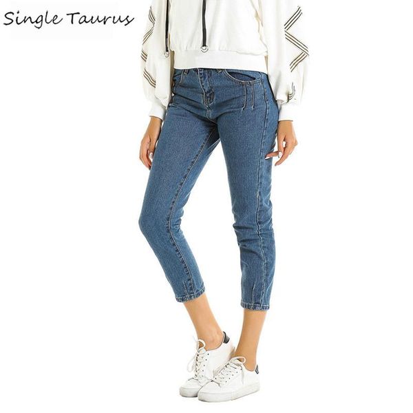 

women's jeans loose women streetwear casual preppy style harem girls 2021 high waist mon denim jean pantalones vaqueros mujer, Blue