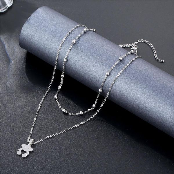 

pendant necklaces fashion double necklace female bear sweater chain titanium steel hip hop love clavicle accessories ins jewelry, Silver