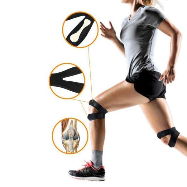 

double patella knee pad breathable flexible brace pain strap reduce fitness soreness accessories support help exer h8c2 elbow & pads, Black;gray