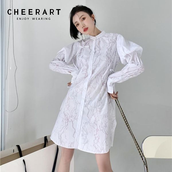 

casual dresses cheerart burn out designer long sleeve white shirt dress for women 2021 button up loose high fashion lantern, Black;gray