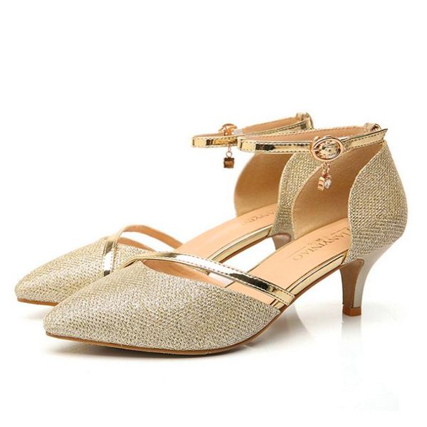 

professional women's high heels sandals elegant thin point-toe shallow mouth party shoes gold silver shine lady single dress, Black