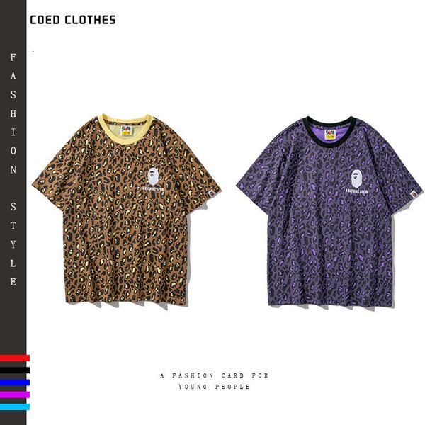 

t shirt chaopai ape head camouflage leopard exclusive loose letter print youth casual short sleeve, White