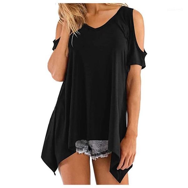 

women's t-shirt womens t shirt soild color hollow out harajuku casual short sleeve cold shoulder tunic shirts camisetas de mujer, White