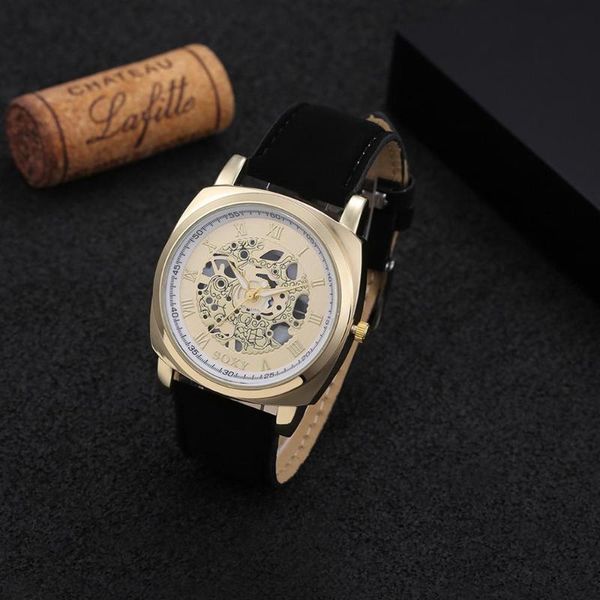 

wristwatches luxury watch men brand men's watches band analog display quartz casual business leather strap, Slivery;brown