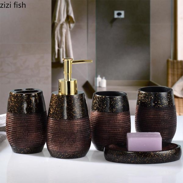 

bath accessory set creative european style resin marble bathroom five-piece suit washing kit decor mat