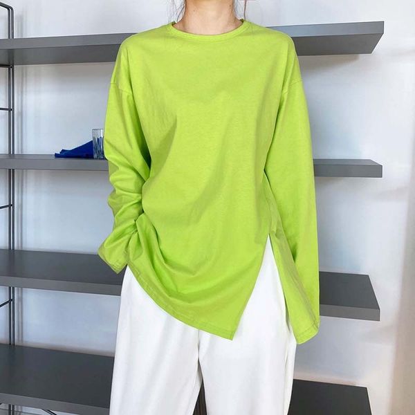 

tee 2021 Summer O-Neck T Shirts Long Pure Color Tops Boyfriend Style Women White