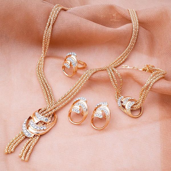 

earrings & necklace arrival golden swirl shape jewelry sets earring bracelet ring fashion with crystal for women wedding gift, Silver