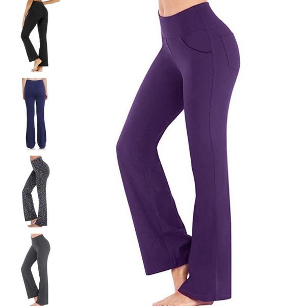

running pants women all match yoga stretchy high waist solid color bootcut legs ladies for, Black;blue