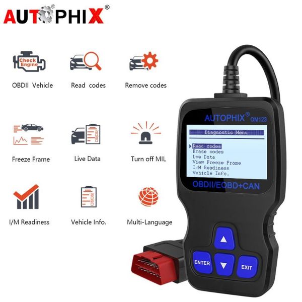 

code readers & scan tools auix om123 obd2 automotive scanner diagnostic read clear reader engine analyzer obd 2 multiple languages