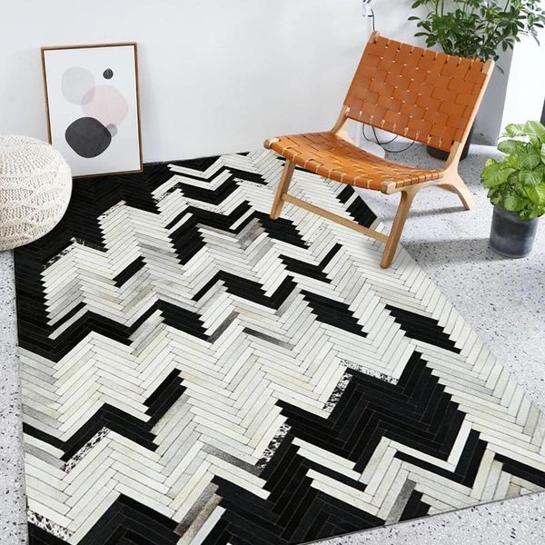 

cowhide striped mosaic real leather cow hair fur rug carpets