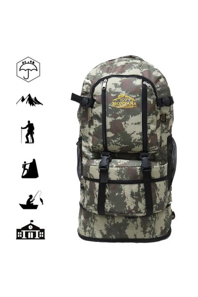 

outdoor bags montana 65 liter large size waterproof gusseted camouflage travel mountaineer camping backpack
