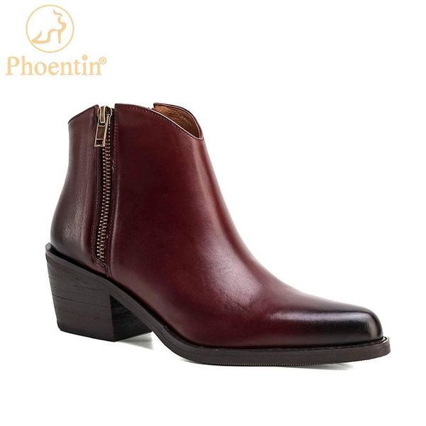 

boots phoentin cowboy women cool luxury women's shoes two side zipper elegant for lady cow leather pointed toe 2021 ft1180, Black