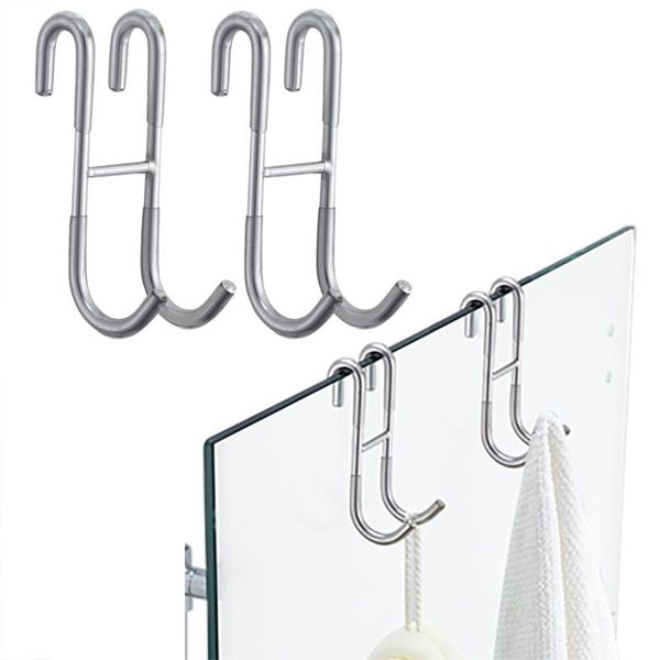 

hooks & rails s-shape towel coat storage hanger 2 pieces of shower glass door hook 304 stainless steel kitchen bathroom organizer