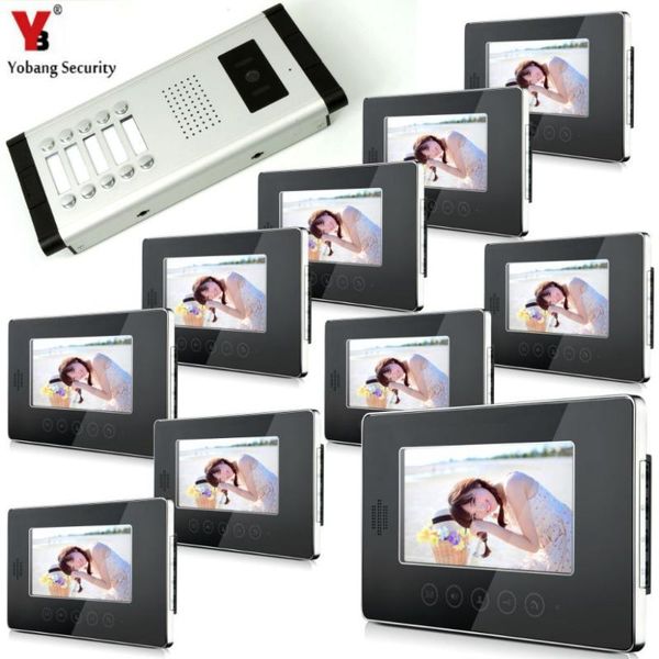

yobang security touch button 7" 10 apartment/family waterproof video door phone intercom system hd 720tvl camera doorbell phones