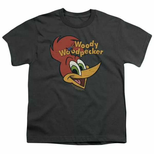 

Woody Woodpecker Retro Logo Kids Youth T Shirt Licensed Cartoon Tee Charcoal, White;black