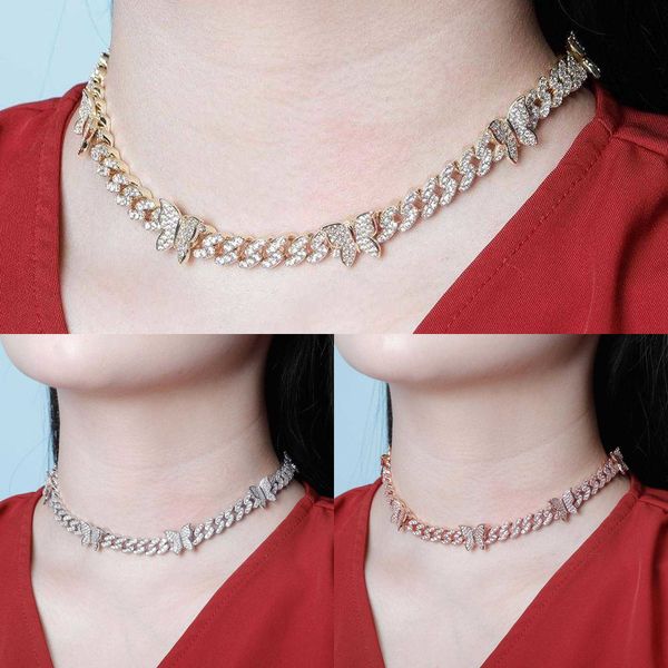 

rillz cuban necklace with butterfly chain, 8mm, glittering cubic zirconia, hip hop style, gift jewelry, 14-24 inches q0809, Silver