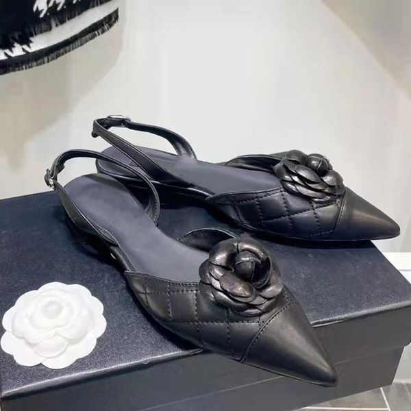 

sandals flower design pointed toe flat women summer mules shoes designer zapatos de mujer, Black