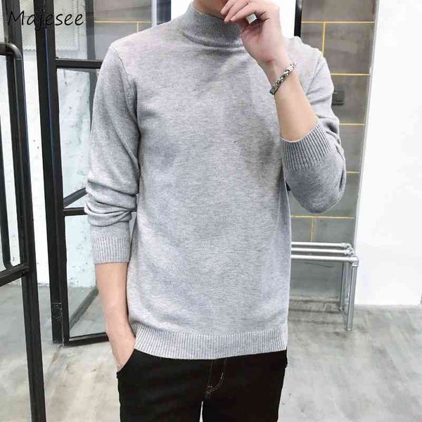 

men pullovers sweater turtleneck high elasticity knitted solid trendy mal warm leisure soft chic all-match korean style, Black