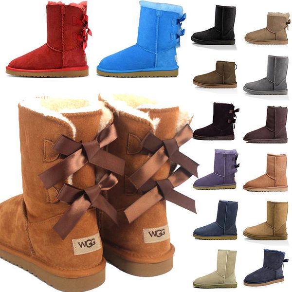 

boot shoes warm winter luxurys designer fashion black navy blue pink satin middle boots women snow ankle short bow mini fur booties size 36-
