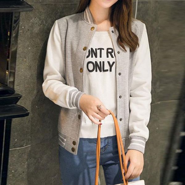

women's hoodies & sweatshirts 2021 women preppy college jacket brand gray girl casual baseball sweatshirt button bomber long sleeves c, Black