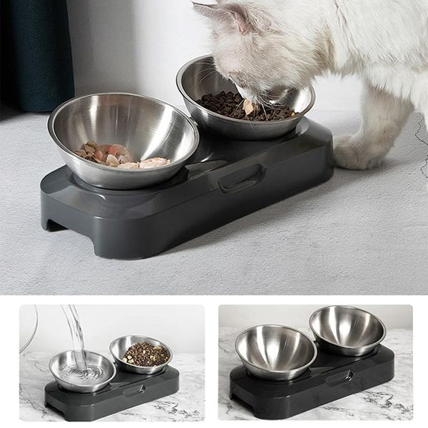 

non-slip pet bowls dog water feeder double stainless steel drinking dish cat puppy feeding supplies small & feeders