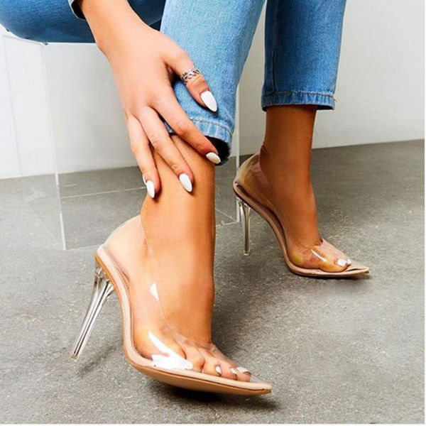 

2021 sandals for women europe and america-style new fashion casual transparent pointed-toe stiletto plus 1, Black