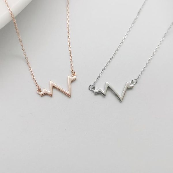 

electrocardiogram heartbeat necklace woman 100% 925 sterling silver nacklace fashion jewelry clavicle chain pendant for women chains
