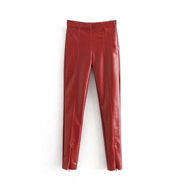 

women's pants & capris women stylish pu faux leather stretch 2021 solid high waist ladies pencil trousers full length streetwear bottom, Black;white