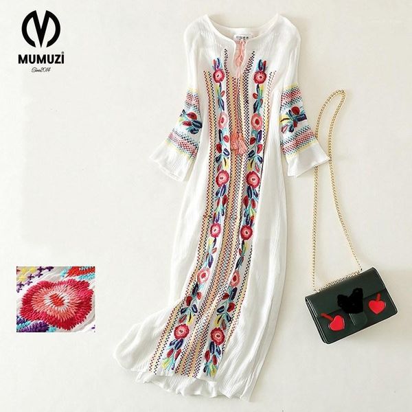 

casual dresses floral 2021 white summer vintage retro long sleeve maxi sale hippie beach ethnic blue embroidered dress, Black;gray