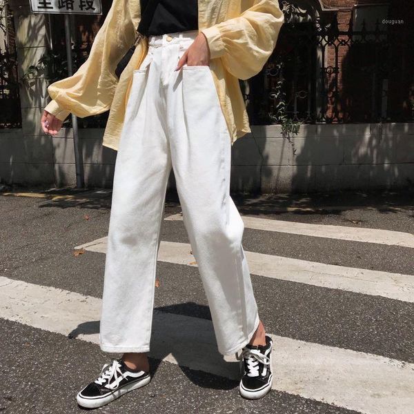 

women's pants & capris 2021 spring and summer fashion loose casual women high waist korean straight trousers female wide leg streetwear, Black;white