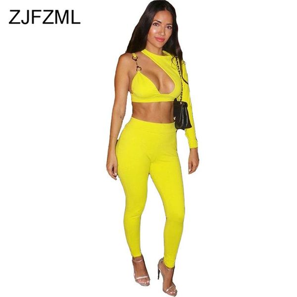 

solid 2 piece set summer clothes for women one shoulder hollow out crop and high waisted long trousers club outfits women's tracks, Gray