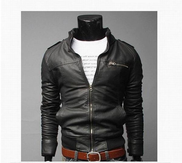 

men's fur & faux korean version of locomotive leather jacket, Black