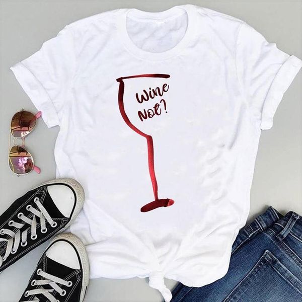 

wine letter funny cute womens t shirts 90s cartoon graphic summer short sleeve fashion print female clothes tees shirt, White