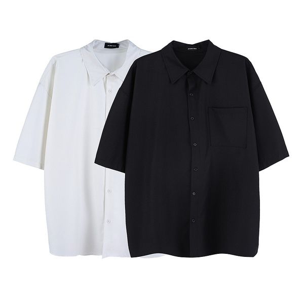 

high street simple solid short sleeve shirt, White;black