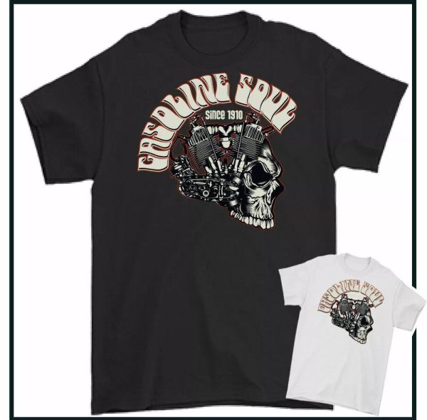 

petrol soul t-shirt biker motorcycle skull rider bike mc superbike, White;black
