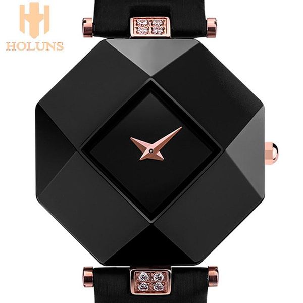 

wristwatches holuns luxury quartz watch for women elegant design women's dress octagon ceramic watches fashion wristwatch gift, Slivery;brown