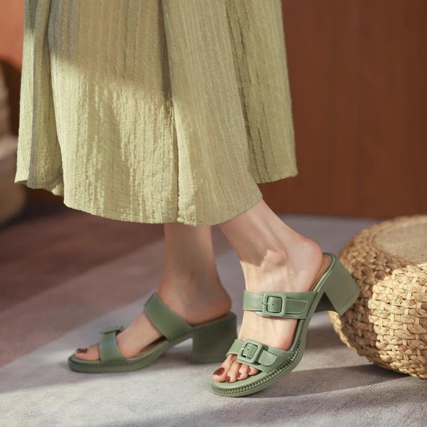 

sandals mordoan women's leather shoes 2021 summer mid-heel, Black