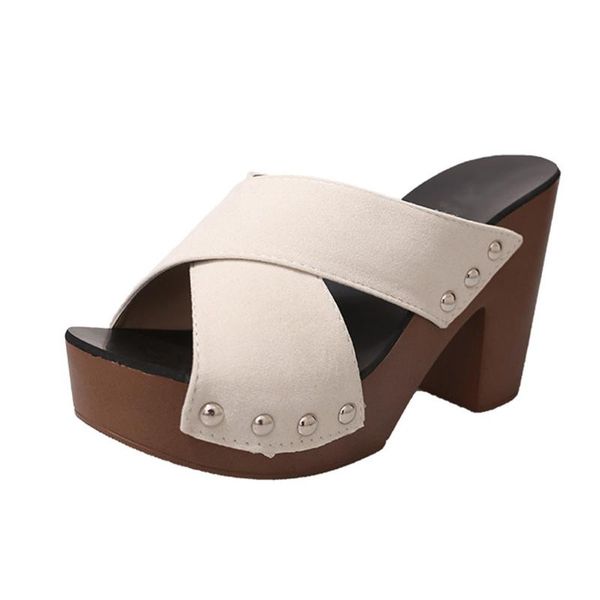 

2021 slippers women cross strap chunky heel sandal women thick high-heeled flip flop open toe sandal flip flops beach, Black