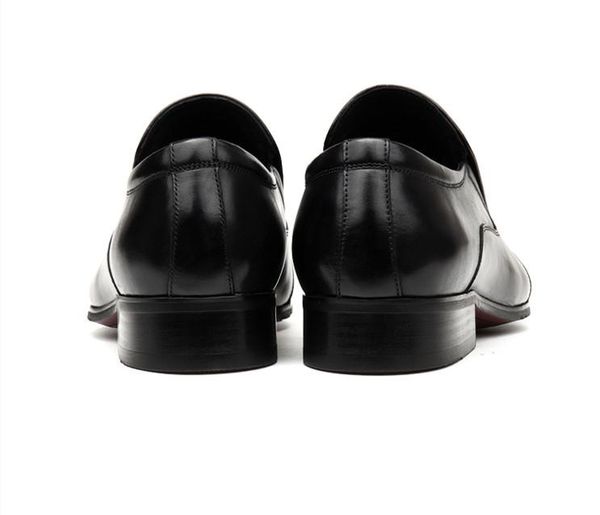 

large size eur45 pointed toe black / wine red mens business social shoes genuine leather wedding dress