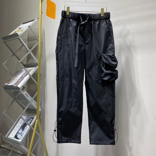 

men's pants 2021 autumn casual quick-drying fabric side large pocket decorative trousers trend, Black