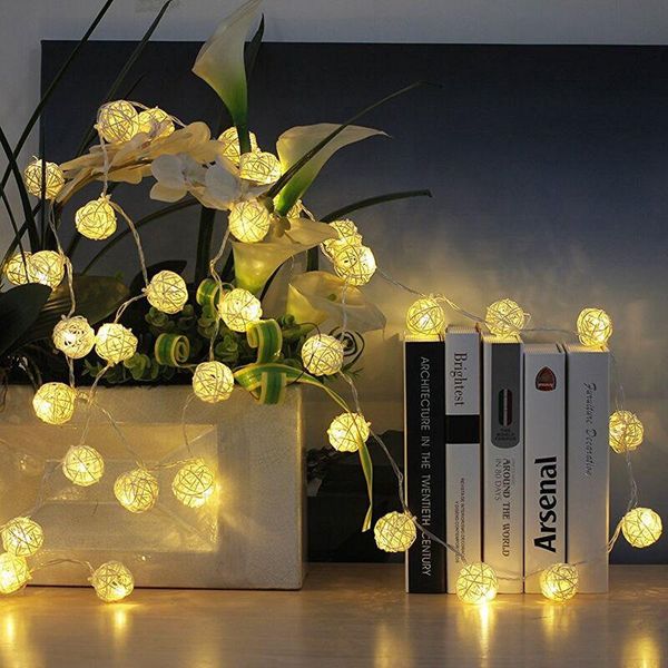 

novelty items 20led warm white rattan ball fairy string lights 6.5 feet cable battery powered for valentine's, wedding, bedroom, indoor