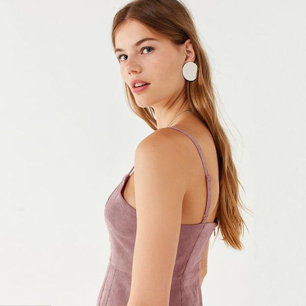 

casual dresses women's fashion simple corduroy back zipper sling dress, Black;gray