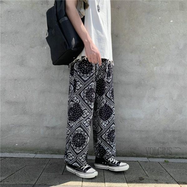 

men's pants joggers men 2022 spring printed elastic waist cropped street hip hop harem fashion plus size loose trousers 3xl, Black