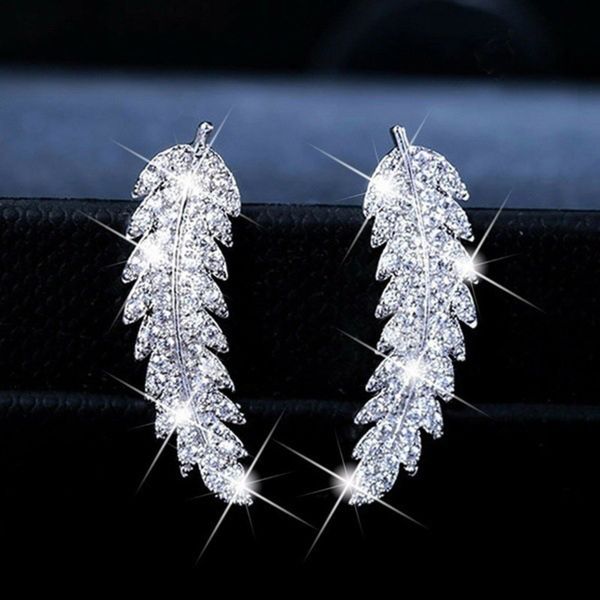 

fashionable micro inlaid zircon leaf earrings for women