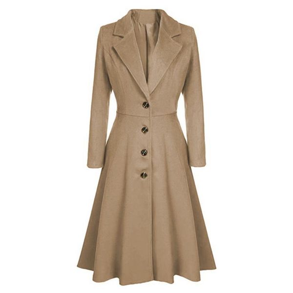 

women's trench coats slim fit coat fashion single-breasted windbreaker lapel solid color female long outwear casual women, Tan;black
