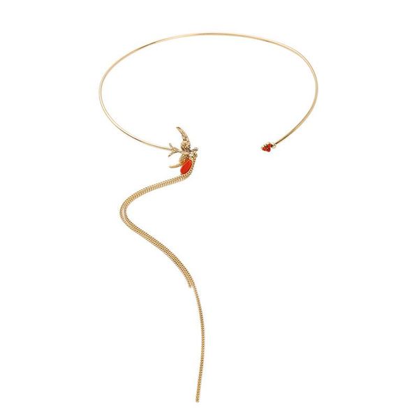 

uer 2021 gold color choker jewelry red bird chain tassel collar necklace for women summer accessories xl01238c chokers, Golden;silver