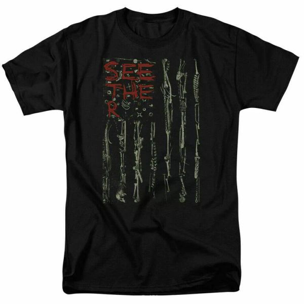 

seether bone flag t shirt licensed rock n roll music band tee black, White;black