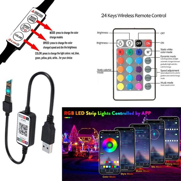 

controllers led controller rgb strip dimmer bluetooth-compatible usb 24key 3 key remote magic home for 5v