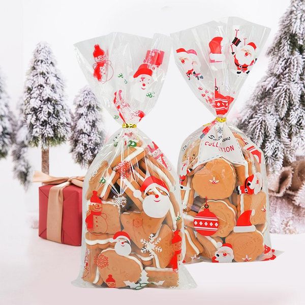 

gift wrap 50pcs santa claus christmas tree elk bags transparent cookies bag for baking candy popcorn packaging